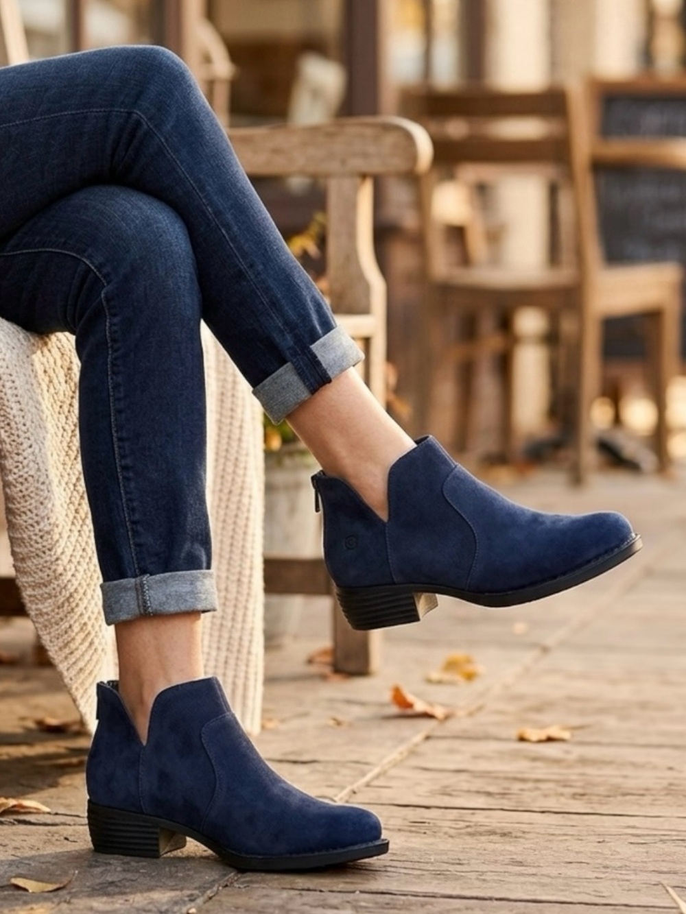 Born Distressed Blue Suede Ankle Booties Low Heel  Casual Western 7M (Fits Long)